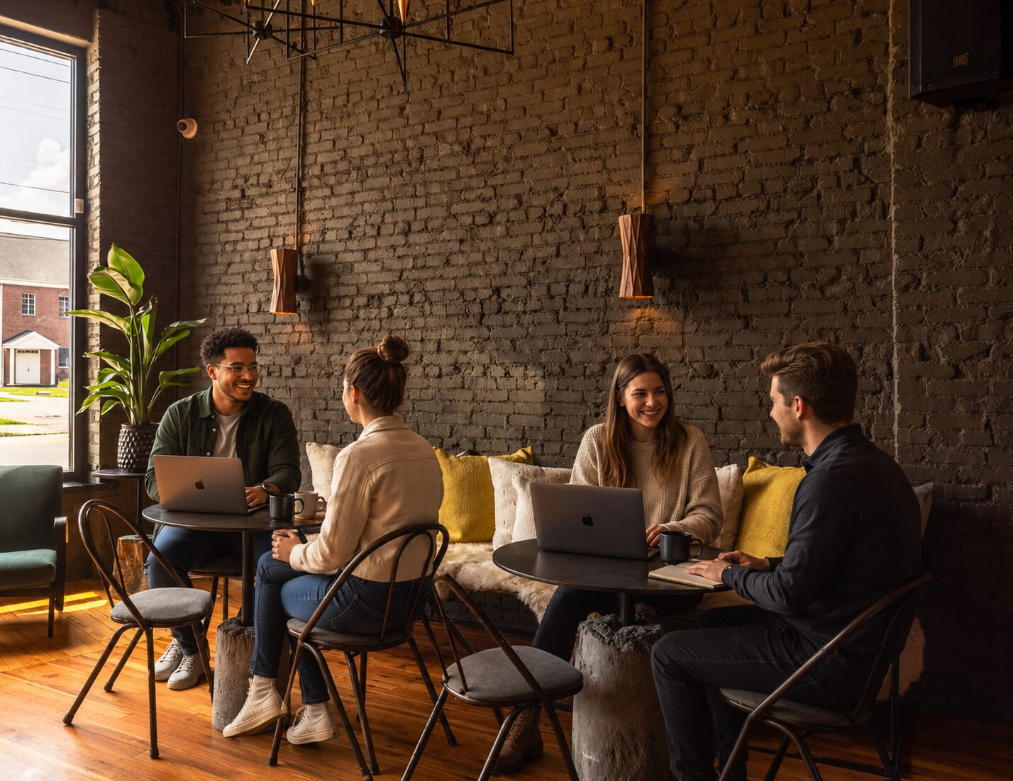 Members working at shared tables during Wednesday Work Club